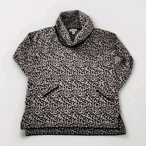 Calvin Klein Leopard Print Cowl Neck Tunic Sweater Womens Medium Black Mob wife